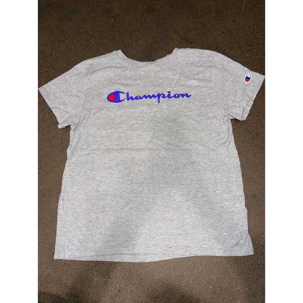 Champion Kids Gray Heather Short Sleeve Script Logo Graphic T-Shirt Size Medium